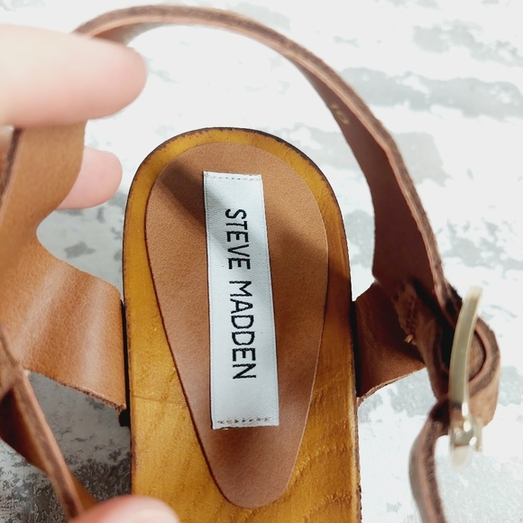 New Steve Madden Alabama Platform Suede Brown Strap Wooden Studded Sandals F655 - Picture 9 of 11